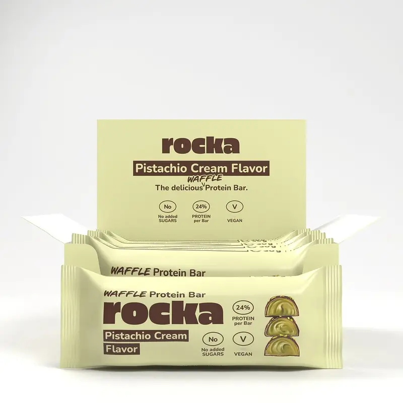 Rocka Waffel Protein Bar (30g per bar) - Veganer Waffelsnack ohne Zucker mit nur 162 kcal pro Portion - Proteinquelle - Knusprig & Cremig - Ideal für Bewusste Ernährung