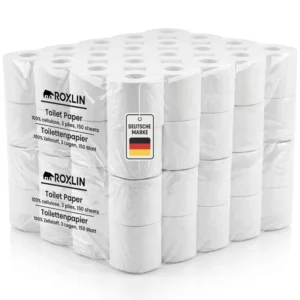 Roxlin Toilettenpapier 3-lagig 9,2 × 11,2 cm 150 Blätter pro Rolle 100% Zellulose Weiß 47 g/m²