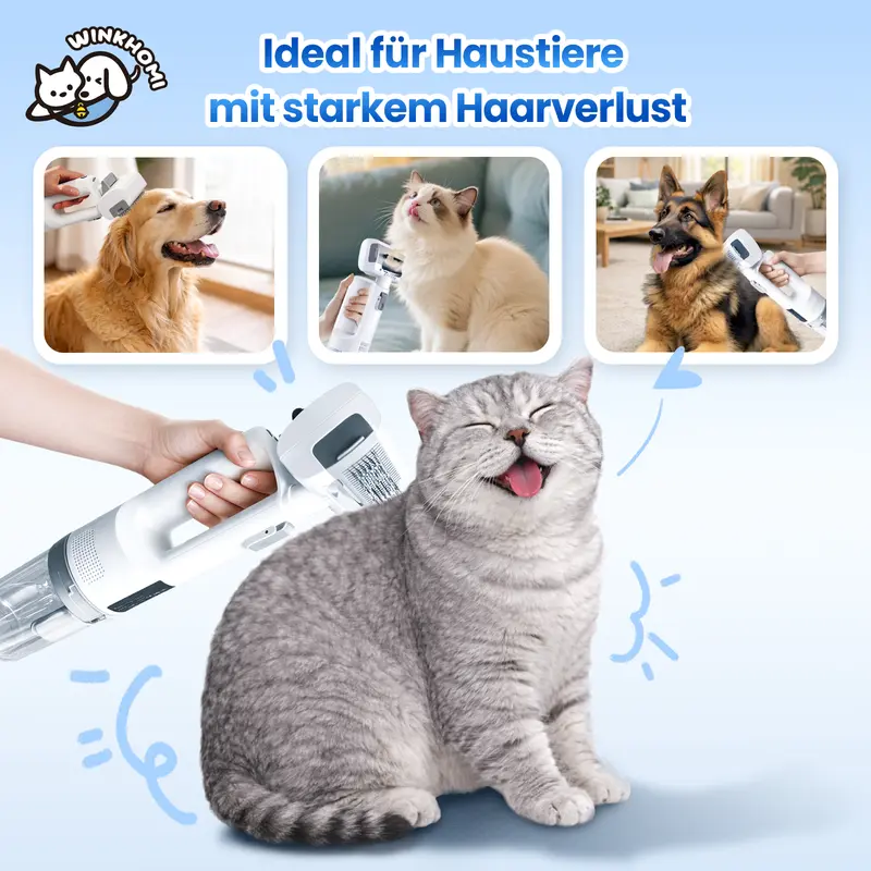 Cordless Pet Hair Vacuum,Winkhomi 5-in-1 Brush Heads, Pet-Friendly Low Noise(≤64dB), Three Suction Levels, Compact, Portable for Travel, USB Rechargeable, Ideal for Pet Hair, Fabric Fur Removal & Car Seat Cleaning, Suitable for Multiple Pets - Image 4