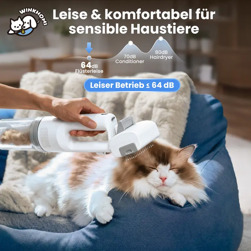 Cordless Pet Hair Vacuum,Winkhomi 5-in-1 Brush Heads, Pet-Friendly Low Noise(≤64dB), Three Suction Levels, Compact, Portable for Travel, USB Rechargeable, Ideal for Pet Hair, Fabric Fur Removal & Car Seat Cleaning, Suitable for Multiple Pets - Image 2